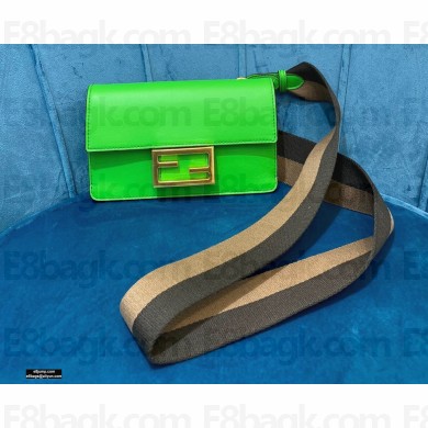 Fendi Flat Baguette Mini Bag Green with Detachable Shoulder Strap 2021