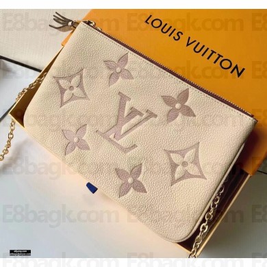 Louis Vuitton Monogram Empreinte Leather Double Zip Pochette Bag M80084 Cream/Bois de Rose Pink 2021