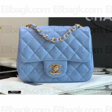 Chanel Lambskin Square Mini Classic Flap Bag Sky Blue 2021