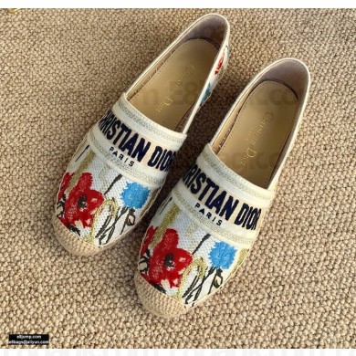 Dior Granville Espadrilles In Multicolor Cotton with Hibiscus Embroidery 2021