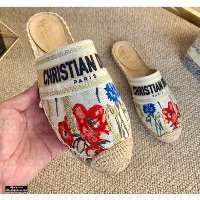 Dior Granville Espadrilles Mules In Multicolor Cotton with Hibiscus Embroidery 2021