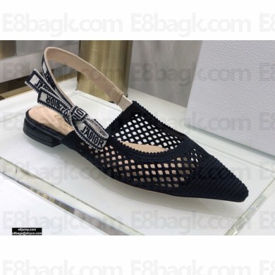 Dior J'Adior Slingback Ballerina Flats Mesh Embroidery Black 2021