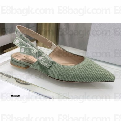 Dior J'Adior Metallic Thread Embroidered Cotton Slingback Ballerina Flats Light Green 2021