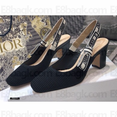 Dior Heel 7cm Moi J'Adior Embroidered Cotton Slingback Pumps Black 2021