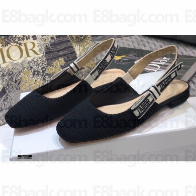 Dior Heel 1.5cm Moi J'Adior Embroidered Cotton Slingback Ballerina Flats Black 2021