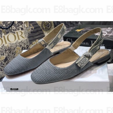 Dior Heel 1.5cm Moi J'Adior Embroidered Cotton Slingback Ballerina Flats Gray 2021