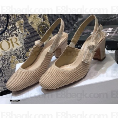 Dior Heel 7cm Moi J'Adior Embroidered Cotton Slingback Pumps Nude 2021