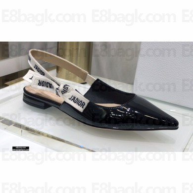Dior J'Adior Slingback Ballerina Flats Patent Calfskin Black 2021