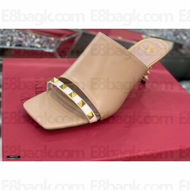 Valentino Sculpted Heel 6.5cm Rockstud Slide Sandals Nude/White 2021