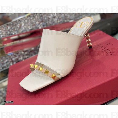 Valentino Sculpted Heel 6.5cm Rockstud Slide Sandals White/Nude 2021