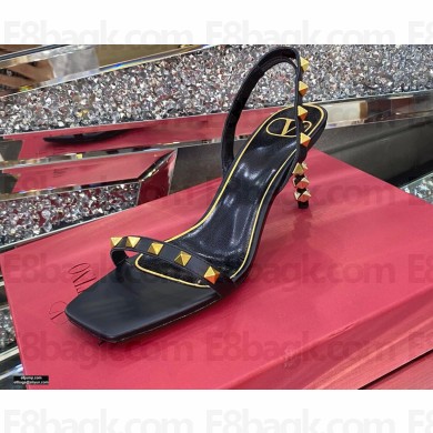 Valentino Sculpted Heel 6.5cm Rockstud Sandals Black 2021