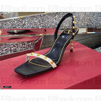 Valentino Sculpted Heel 6.5cm Rockstud Sandals Black/White 2021