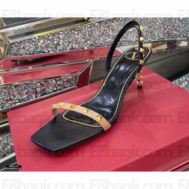 Valentino Sculpted Heel 6.5cm Rockstud Sandals Black/Nude 2021