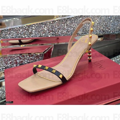 Valentino Sculpted Heel 6.5cm Rockstud Sandals Nude/Black 2021