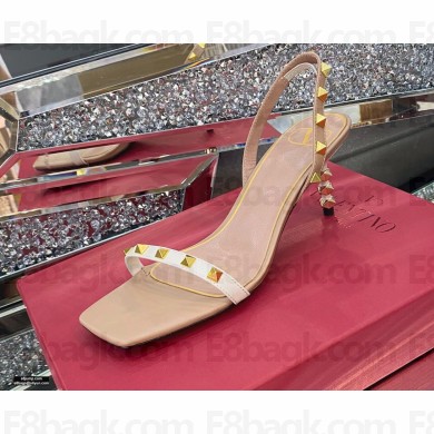 Valentino Sculpted Heel 6.5cm Rockstud Sandals Nude/White 2021