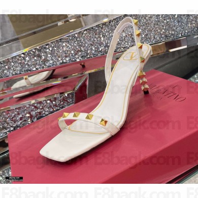 Valentino Sculpted Heel 6.5cm Rockstud Sandals White 2021