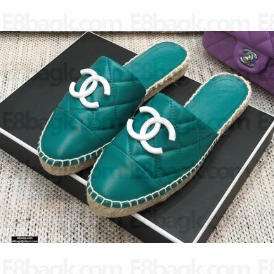 Chanel Resin CC Logo Espadrilles Mules Turquoise Green 2021