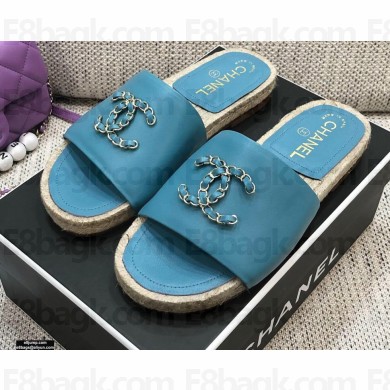 Chanel Chain CC Logo Espadrilles Mules Slipper Sandals Blue 2021