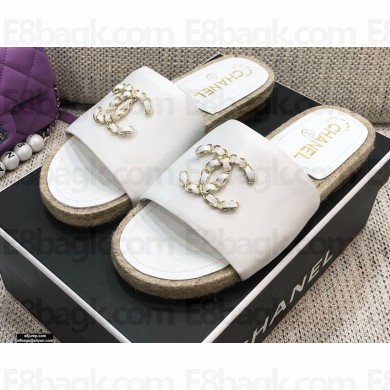 Chanel Chain CC Logo Espadrilles Mules Slipper Sandals White 2021