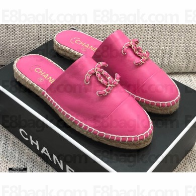 Chanel Chain CC Logo Espadrilles Mules Pink 2021