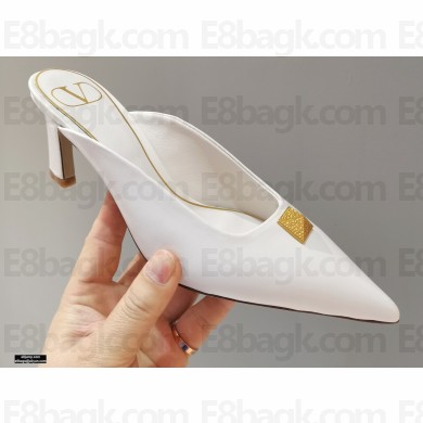 Valentino Heel 6.5cm Calfskin Roman Maxi Stud Mules White 2021