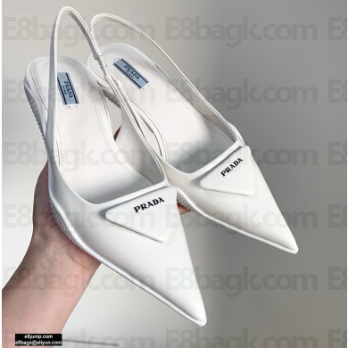 Prada Gabardine Slingback Pumps White with Triangle Logo 2021