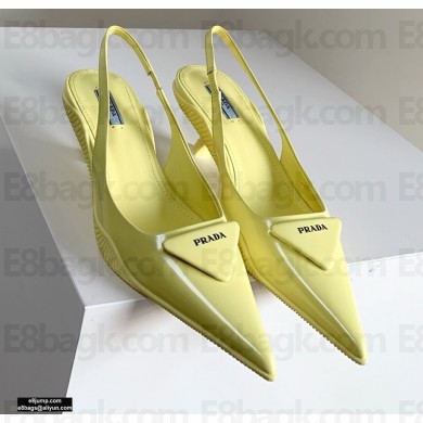 Prada Gabardine Slingback Pumps Yellow with Triangle Logo 2021