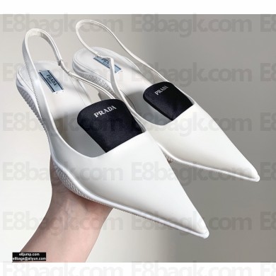 Prada Gabardine Slingback Pumps White with Tongue 2021