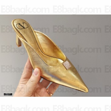 Valentino Heel 6.5cm Calfskin Roman Maxi Stud Mules Gold 2021