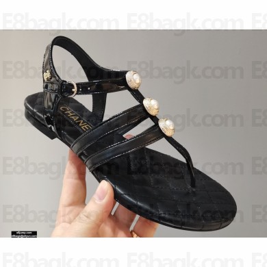 Chanel Pearl Lambskin Sandals Black 2021