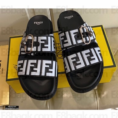 Fendi FF Leather Flat Slides Sandals with Double Band 02 2021