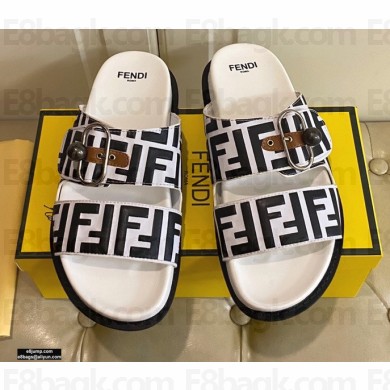 Fendi FF Leather Flat Slides Sandals with Double Band 03 2021