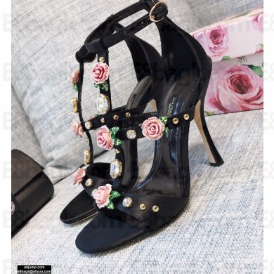 Dolce & Gabbana Rose and Crystal Sandals Black 2021