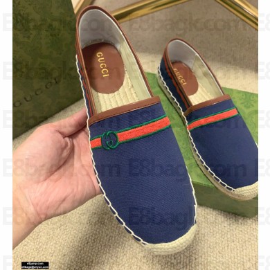 Gucci Interlocking G and Web Embroidered Canvas Espadrilles Dark Blue 2021