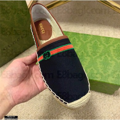 Gucci Interlocking G and Web Embroidered Canvas Espadrilles Black 2021