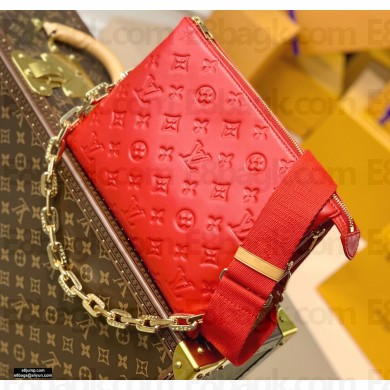 Louis Vuitton Monogram-embossed Lambskin Coussin PM Bag M57792 Red 2021