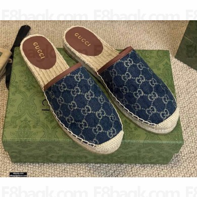 Gucci Washed GG Jacquard Denim Espadrilles Slippers Dark Blue 2021
