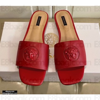 Versace La Medusa Leather Sliders Red 2021