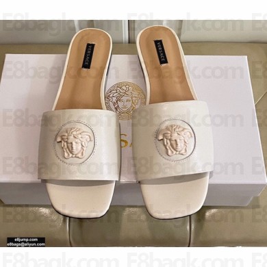 Versace La Medusa Leather Sliders White 2021