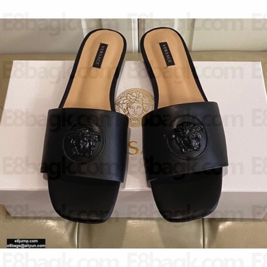 Versace La Medusa Leather Sliders Black 2021