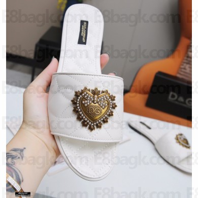 Dolce & Gabbana Leather Sliders White with Devotion Heart 2021