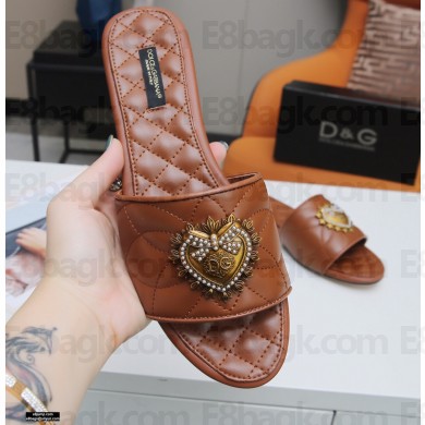 Dolce & Gabbana Leather Sliders Brown with Devotion Heart 2021