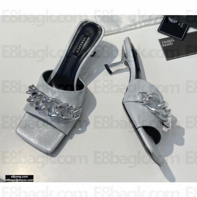Versace Heel 6.5cm Medusa Chain Mid-Heel Leather Mules Silver 2021