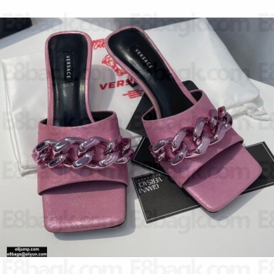 Versace Heel 6.5cm Medusa Chain Mid-Heel Leather Mules Pink 2021