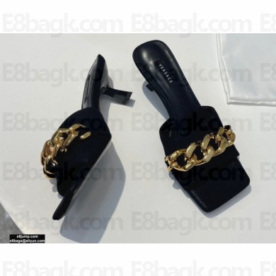 Versace Heel 6.5cm Medusa Chain Mid-Heel Leather Mules Black 2021