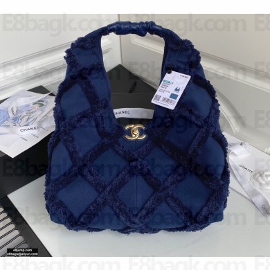 Chanel Cotton Canvas and Calfskin Small Hobo Bag AS2320 Navy Blue 2021