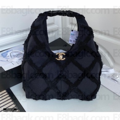 Chanel Cotton Canvas and Calfskin Small Hobo Bag AS2320 Black 2021