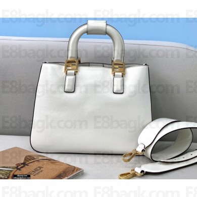 Fendi Leather FF Tote Small Bag White 2021