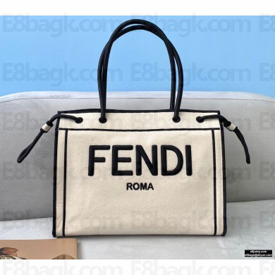 Fendi Roma Medium Shopper Bag Undyed Canvas White 2021