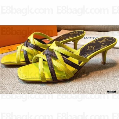 Louis Vuitton Calf Leather and Nano Monogram Canvas Heel Mules Yellow 2021